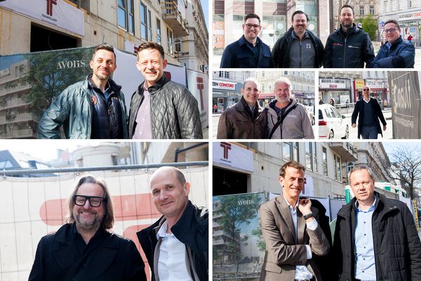 Collage: Projektbeteiligte bei Gleichenfeier