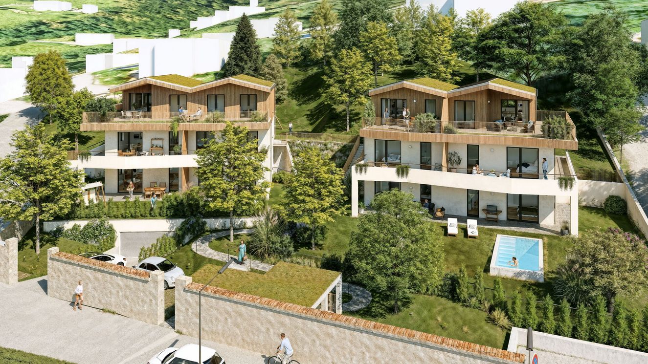 Fürstengarten Totalansicht - 2 Häuser mit Terrassen und Gärten