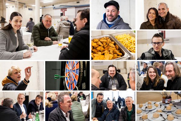 Collage: Projektbeteiligte bei Gleichenfeier