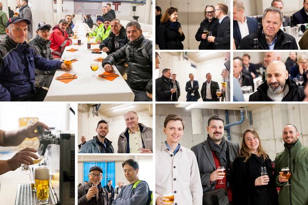 Collage: Projektbeteiligte bei Gleichenfeier