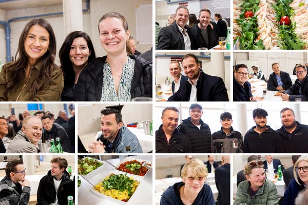 Collage: Projektbeteiligte bei Gleichenfeier