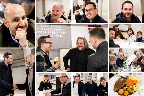 Collage: Projektbeteiligte bei Gleichenfeier